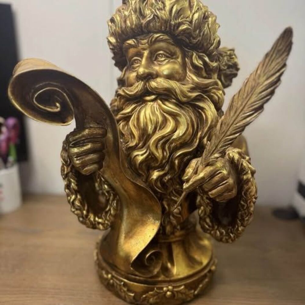 Gold Santa Claus Bust with Scroll and Quill
